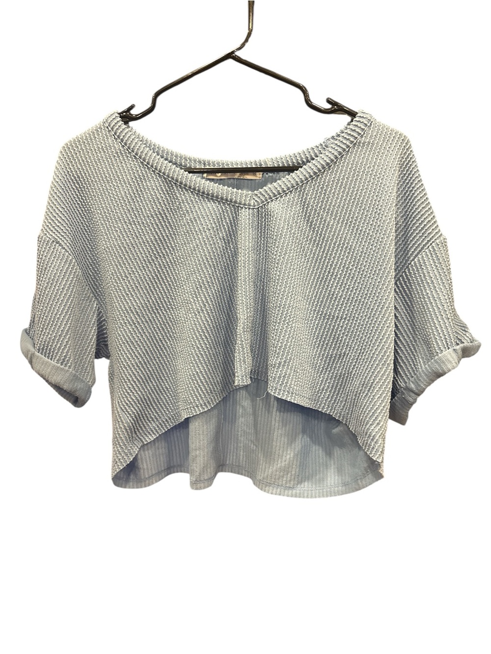 Altar'd State Light Blue Cropped Knit Boatneck Top